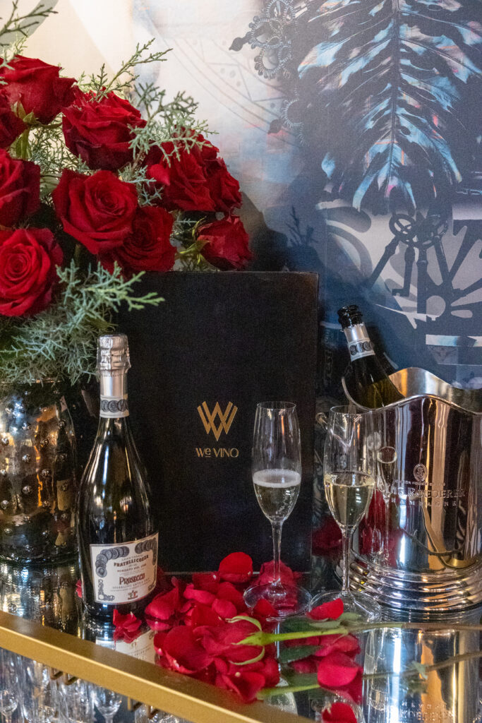 Romantic Valentine'S Day Dinner Place Setting With A Red Rose At Wevino In Westlake Village.